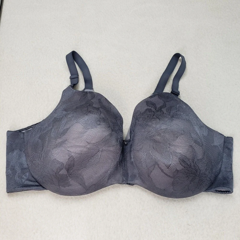 Cacique Bra Womens 42DDD Lightly Lined Balconette Back Smoothing Lace Blue